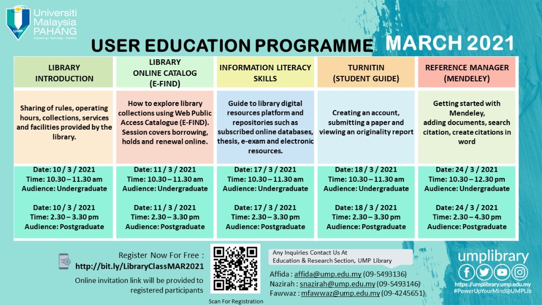 USER EDUCATION PROGRAMME FOR MARCH 2021