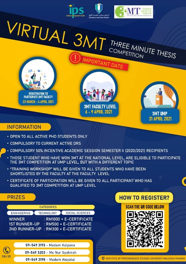 UMP “Virtual 3MT” 2021 (Three Minutes Thesis Competition)