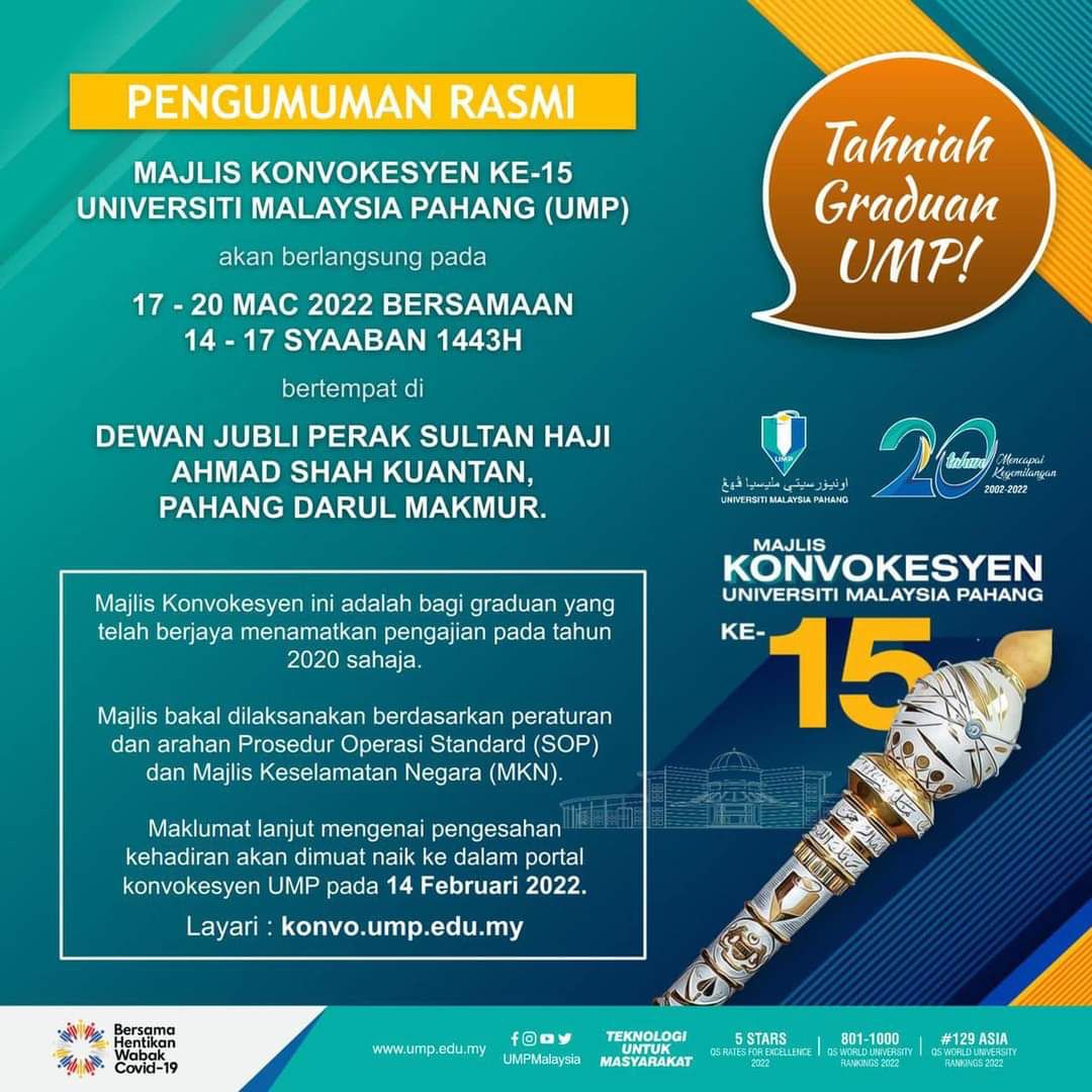 Pengumuman Rasmi: Majlis Konvokesyen ke-15 Universiti Malaysia Pahang