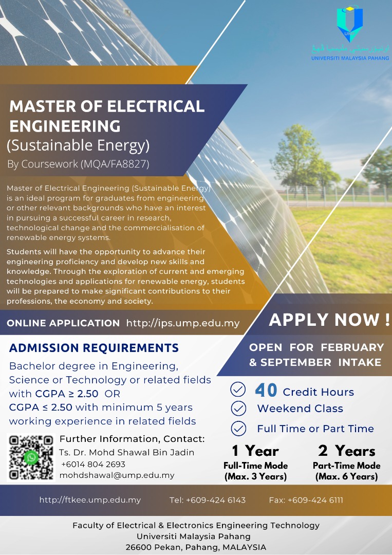 Application for Master of Electrical Engineering (Sustainable Energy) 